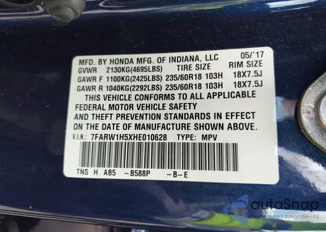 2017 Honda Cr-V Ex from USA, damaged, VIN 7FARW1H5XHE010628